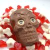 chocolate skull with black eyes on jelly bones